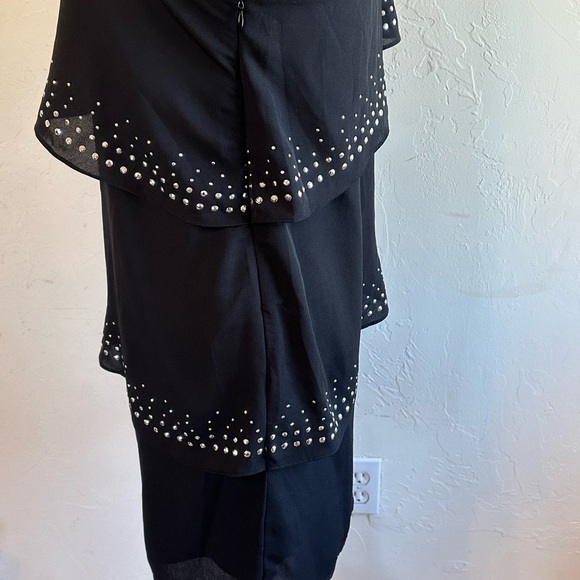 Express Black One-Shoulder Mini Dress with Studded Details on Ruffles Sz 6 - Picture 5 of 12